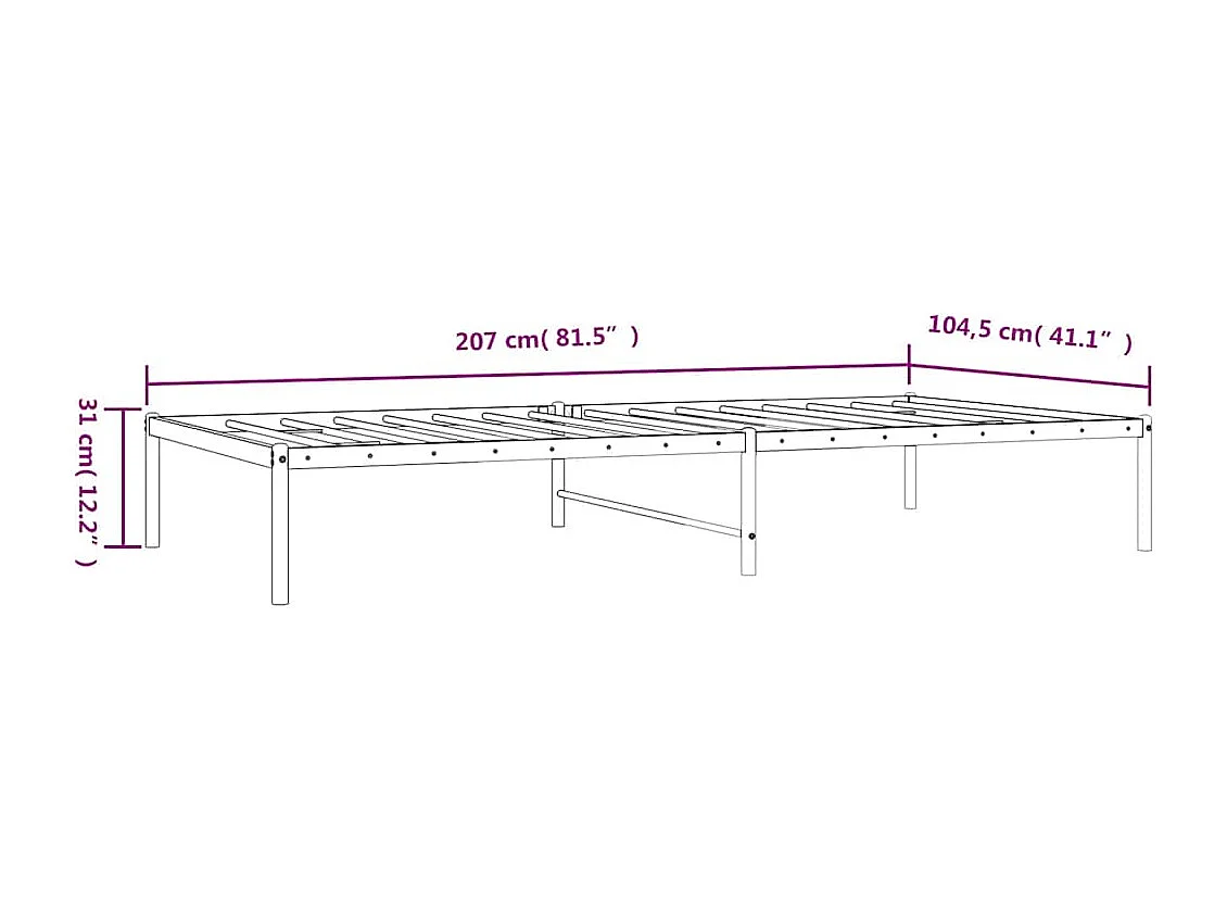 Cadre de lit métal sans matelas noir 100x200 cm