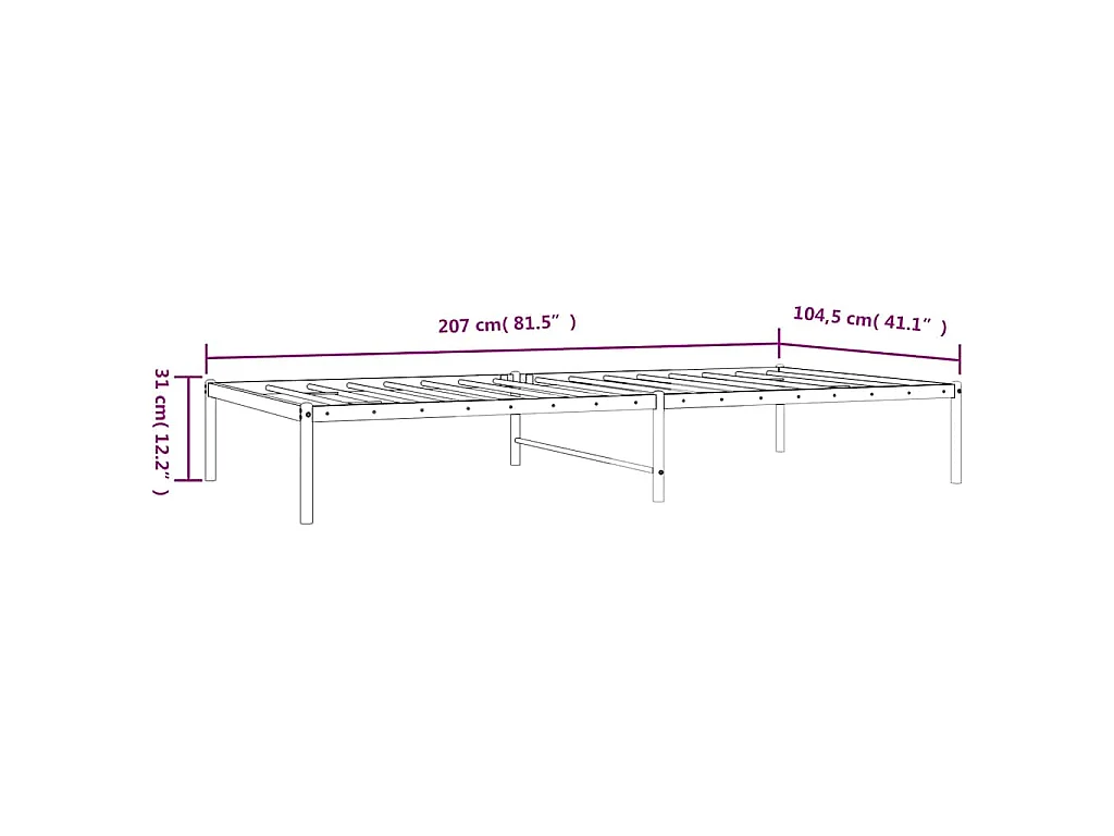 Cadre de lit métal sans matelas noir 100x200 cm