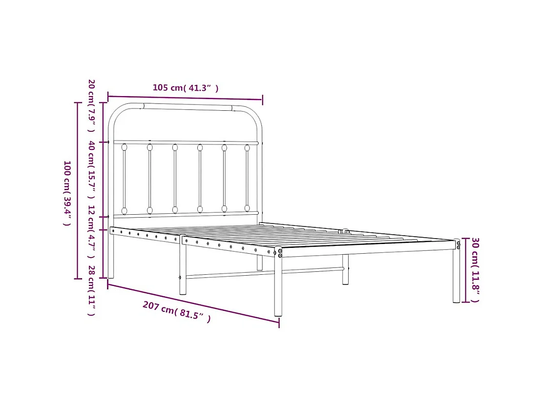 Cadre de lit métal sans matelas et tête de lit blanc 100x200 cm