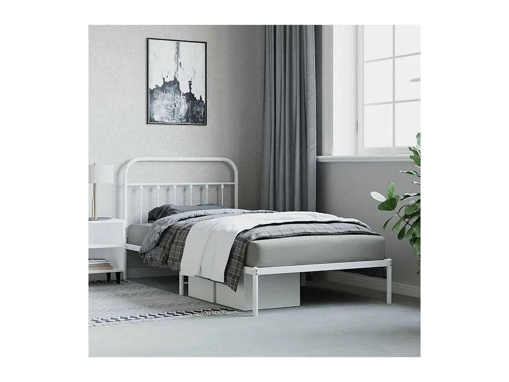 Cadre de lit métal sans matelas et tête de lit blanc 100x200 cm