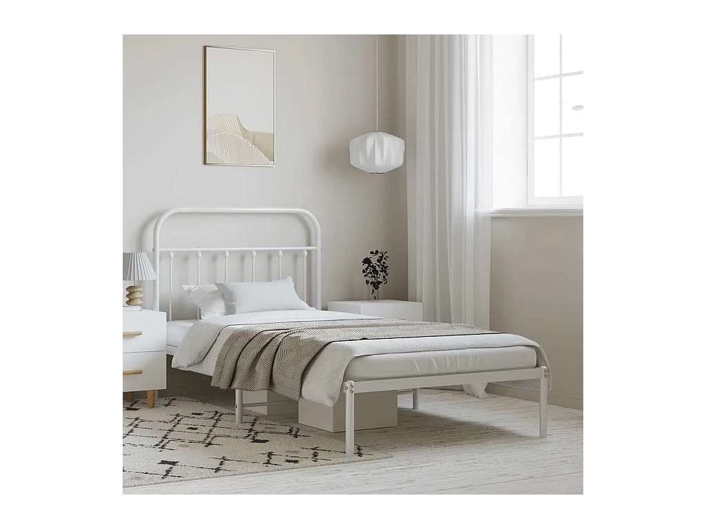 Cadre de lit métal sans matelas et tête de lit blanc 100x200 cm