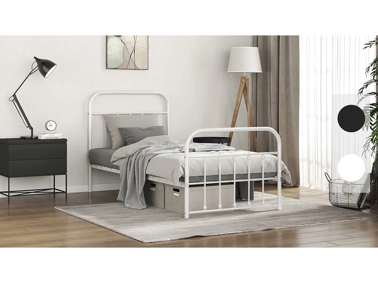 Cadre de lit métal sans matelas et tête de lit blanc 100x200 cm