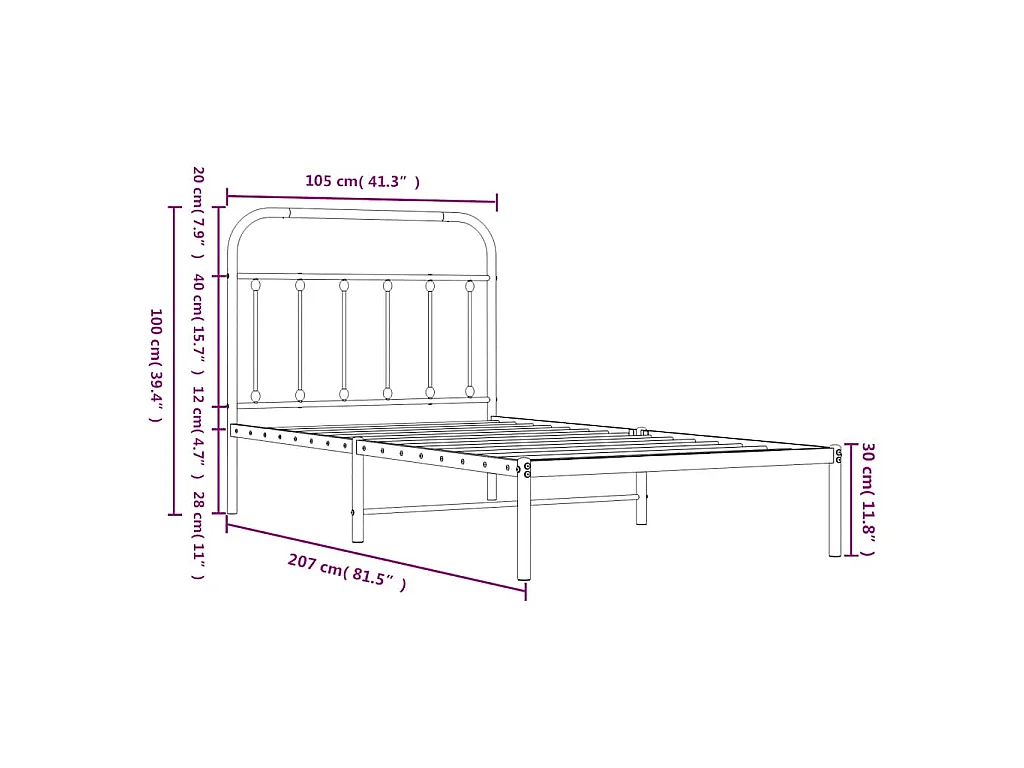 Bettgestell mit Kopfteil Metall Weiß 100x200 cm