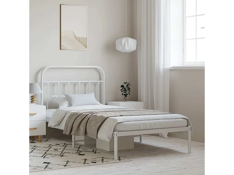 Estructura cama sin colchón con cabecero metal blanco 100x200cm