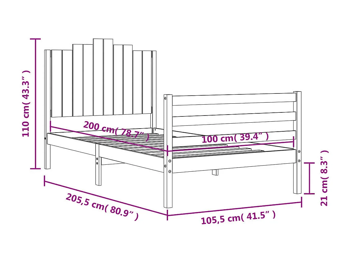 Cadre de lit sans matelas blanc 100x200 cm bois massif