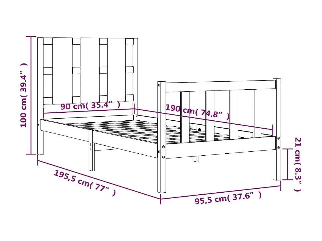 Cama sem colchão 90x190 cm madeira de pinho maciça branco