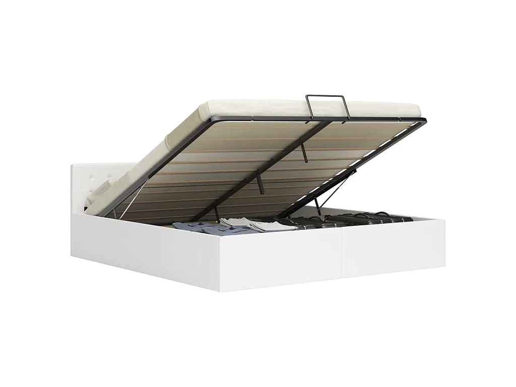 Cama hidráulica c/ arrumação 160x200cm couro artificial branco