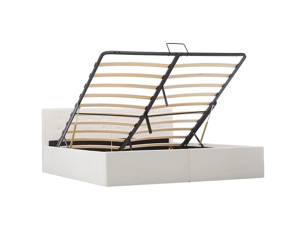 Cama hidráulica c/ arrumação 160x200cm couro artificial branco