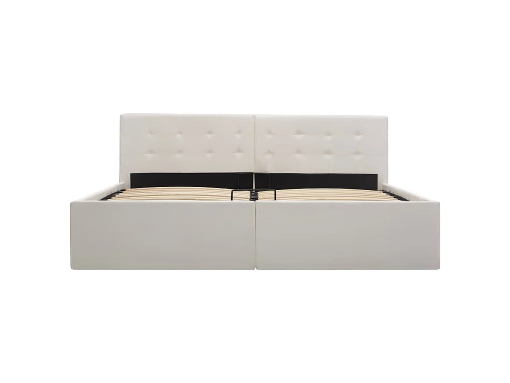 Cama hidráulica c/ arrumação 160x200cm couro artificial branco