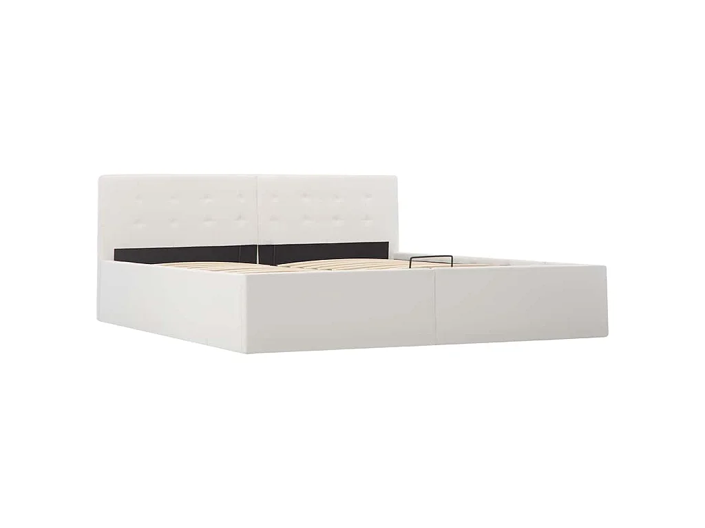 Cama hidráulica c/ arrumação 160x200cm couro artificial branco
