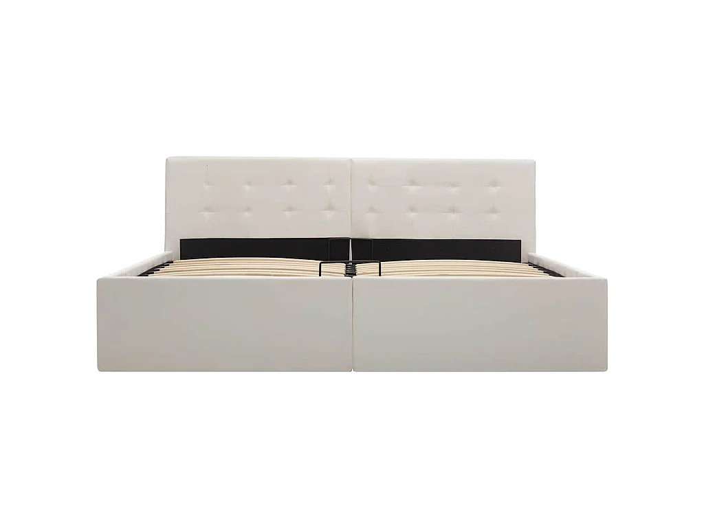 Cama hidráulica c/ arrumação 160x200cm couro artificial branco