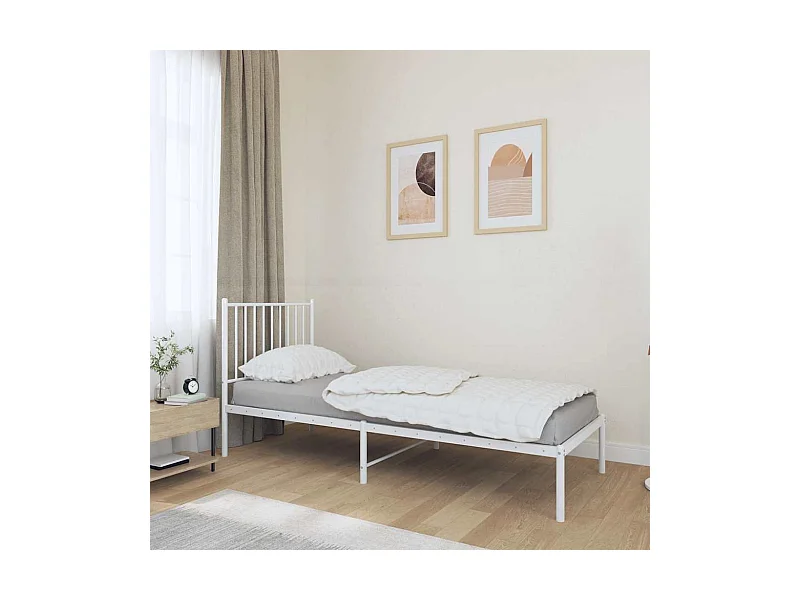 Cadre de lit métal sans matelas avec tête de lit blanc 80x200cm
