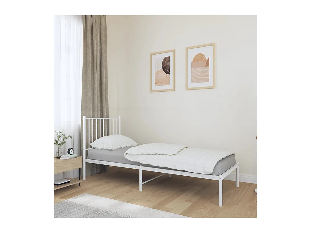 Cadre de lit métal sans matelas avec tête de lit blanc 80x200cm