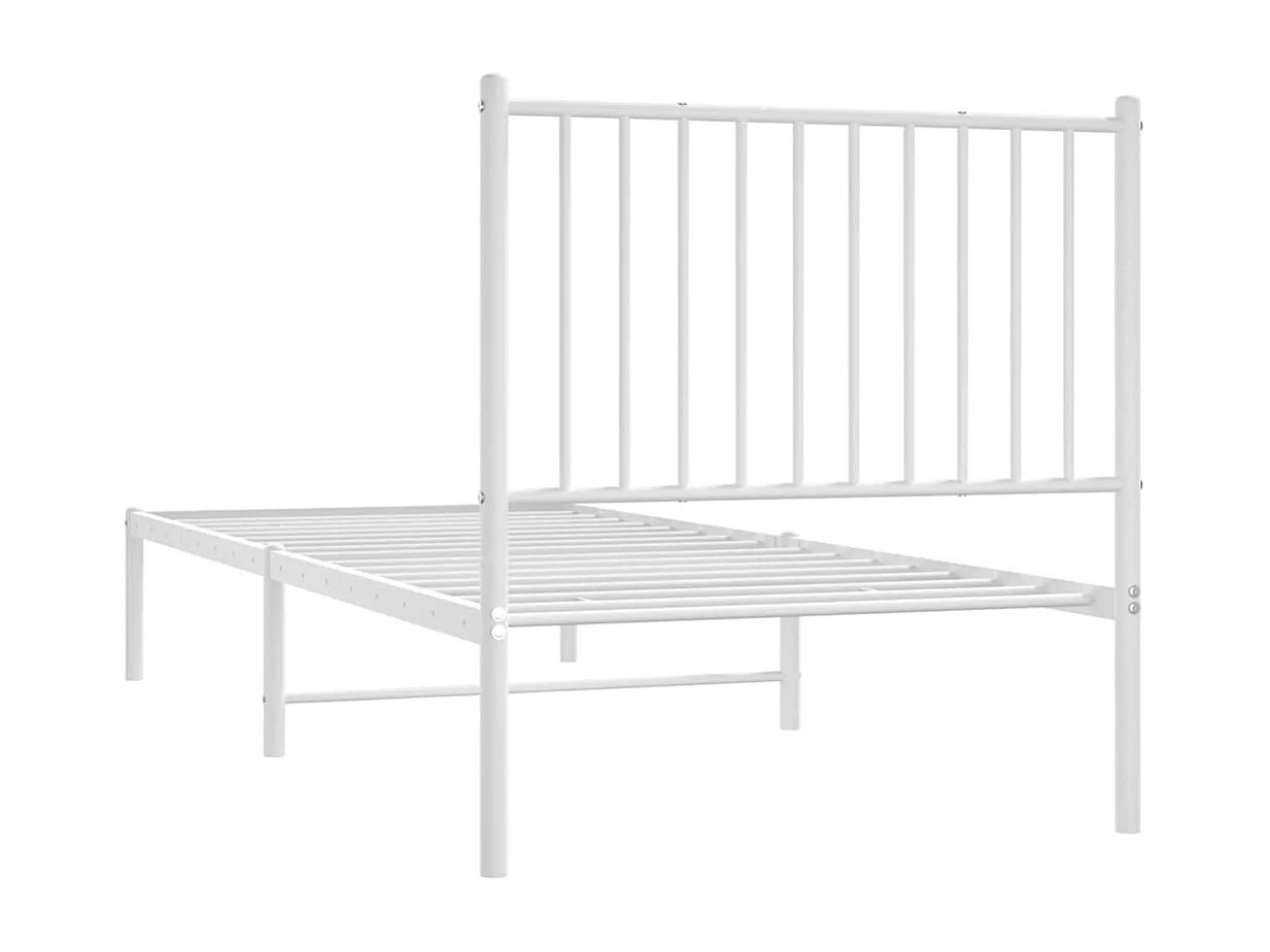 Cadre de lit métal sans matelas avec tête de lit blanc 80x200cm