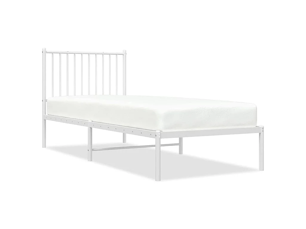 Cadre de lit métal sans matelas avec tête de lit blanc 80x200cm