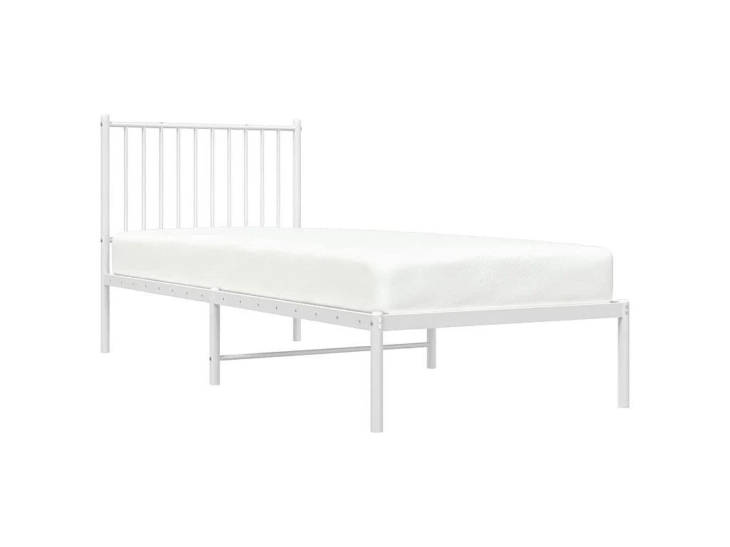 Cadre de lit métal sans matelas avec tête de lit blanc 80x200cm