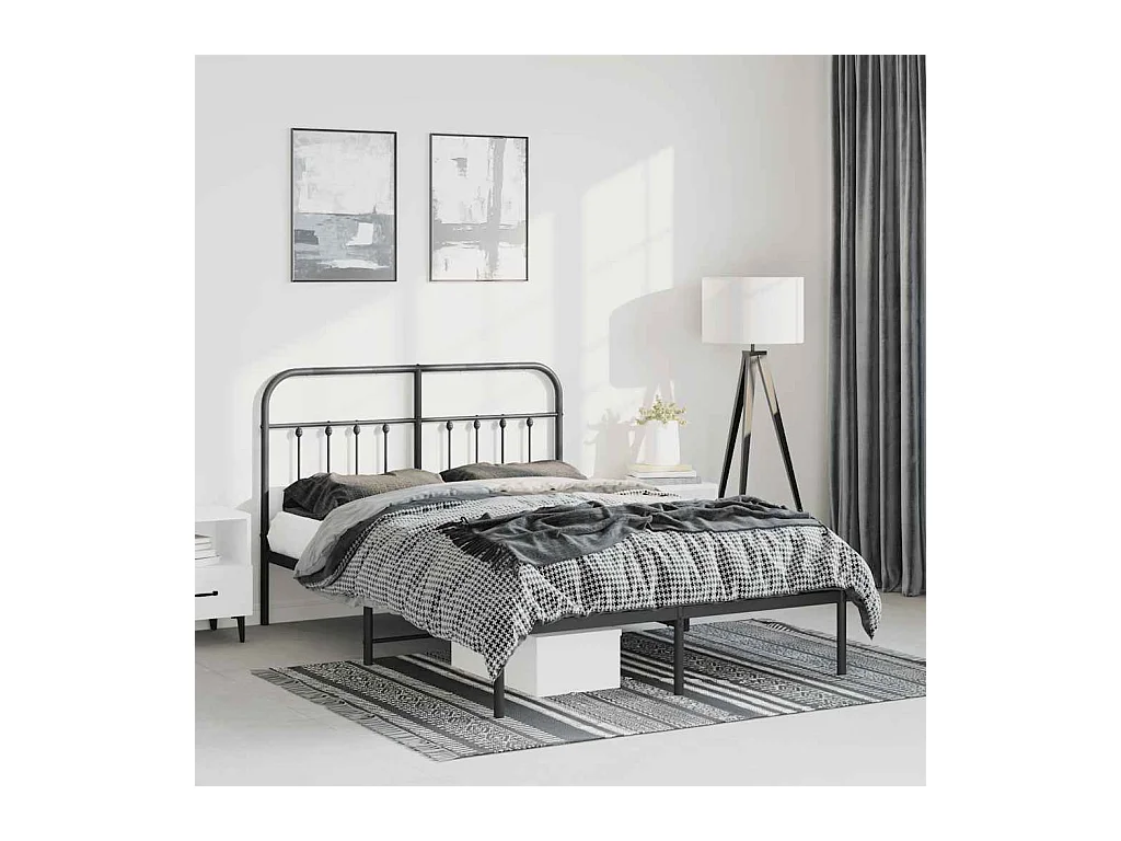 Cadre de lit métal sans matelas avec tête de lit noir 135x190cm