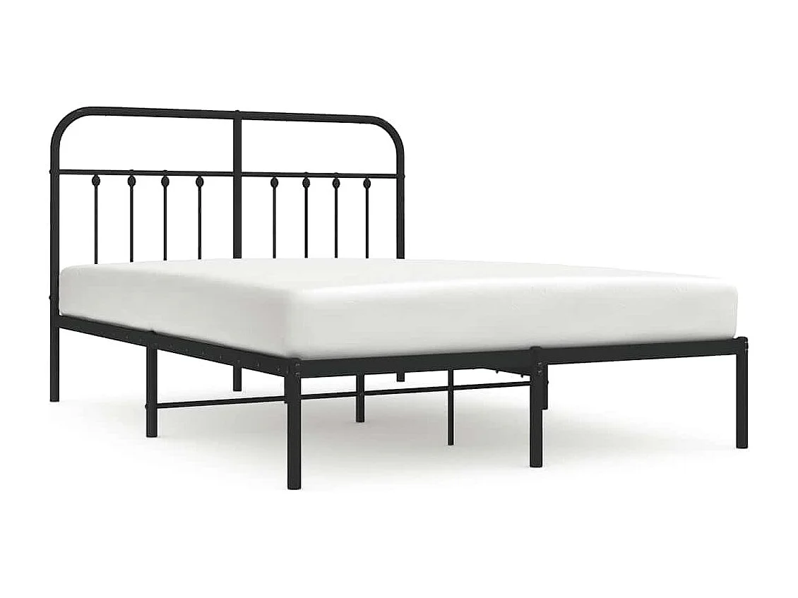 Bedframe met hoofdbord metaal zwart 135x190 cm