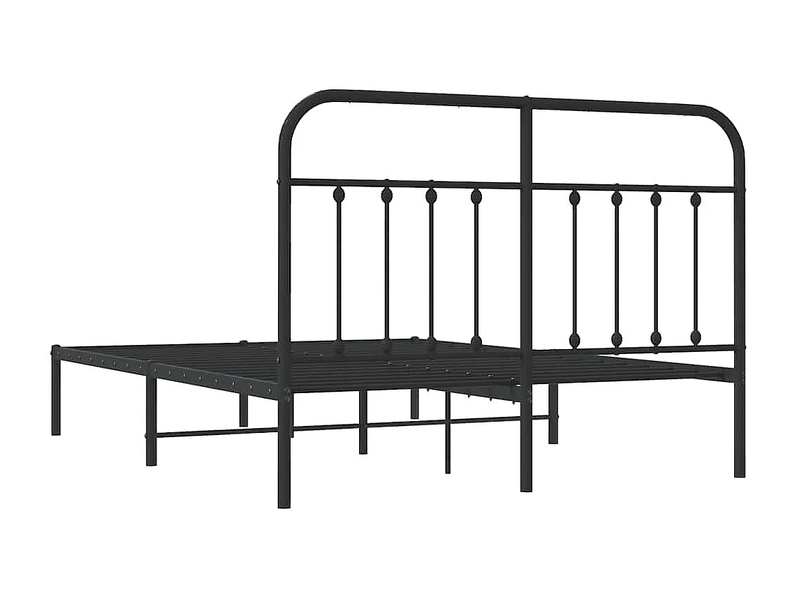 Bedframe met hoofdbord metaal zwart 135x190 cm