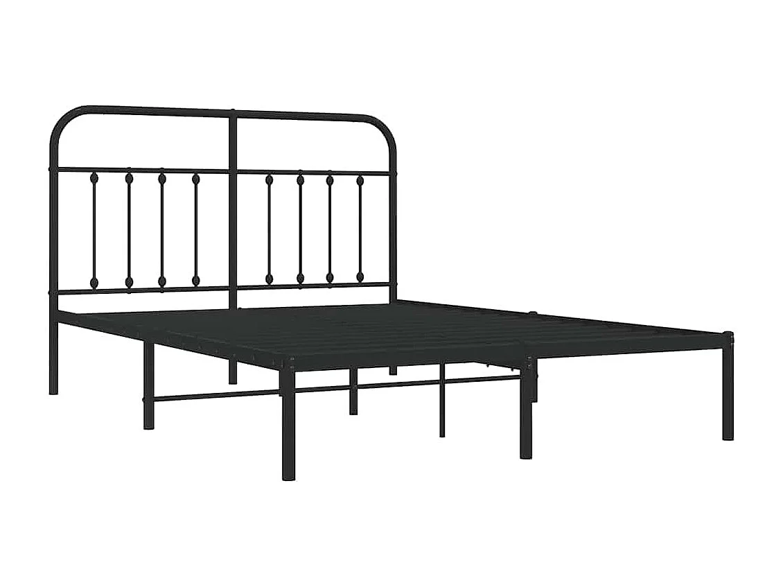 Bedframe met hoofdbord metaal zwart 135x190 cm
