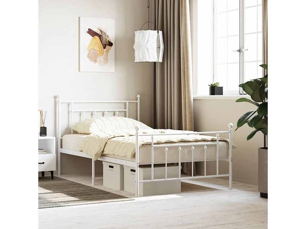 Estrutura de cama com cabeceira e pés 100x200 cm metal branco