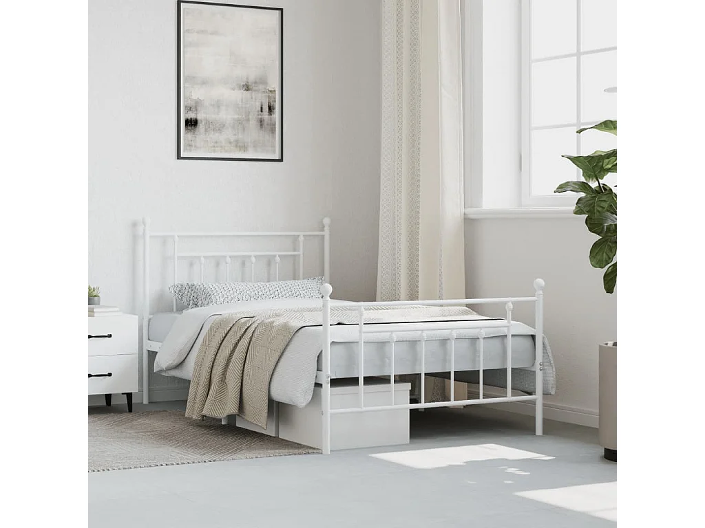 Bedframe met hoofd- en voeteneinde metaal wit 100x200 cm