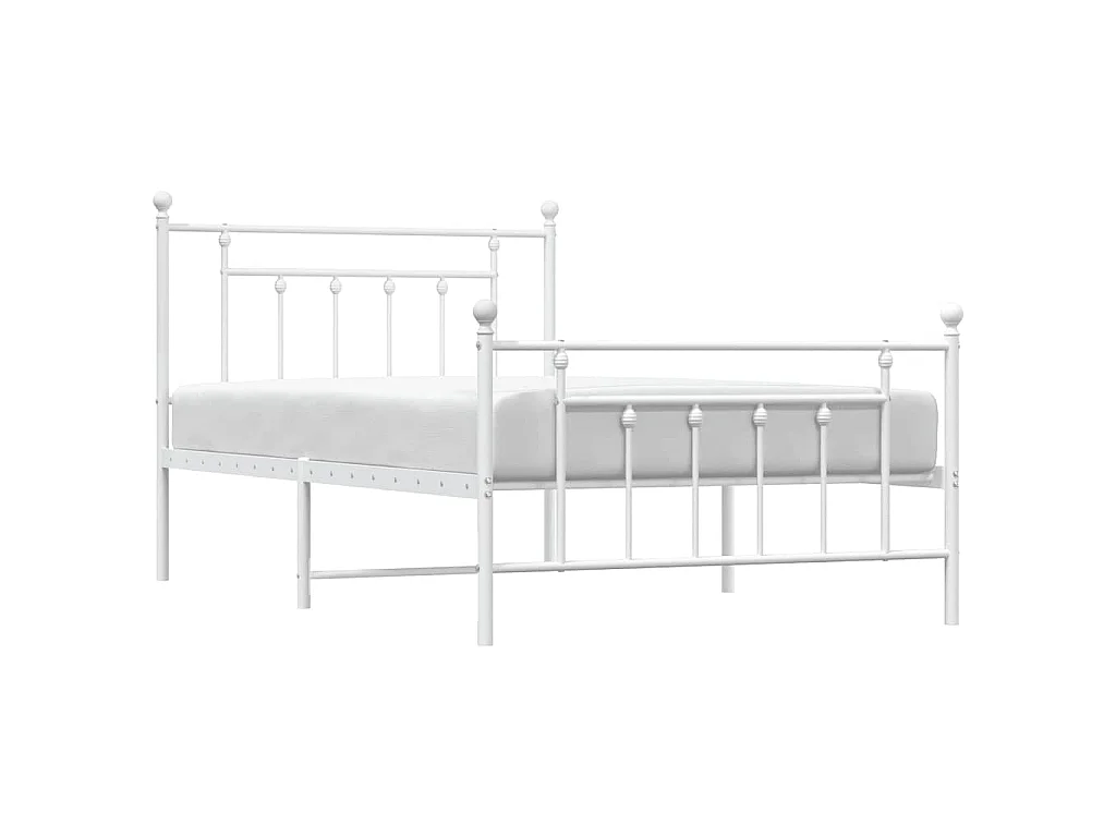 Cadre de lit métal sans matelas et pied de lit blanc 100x200 cm
