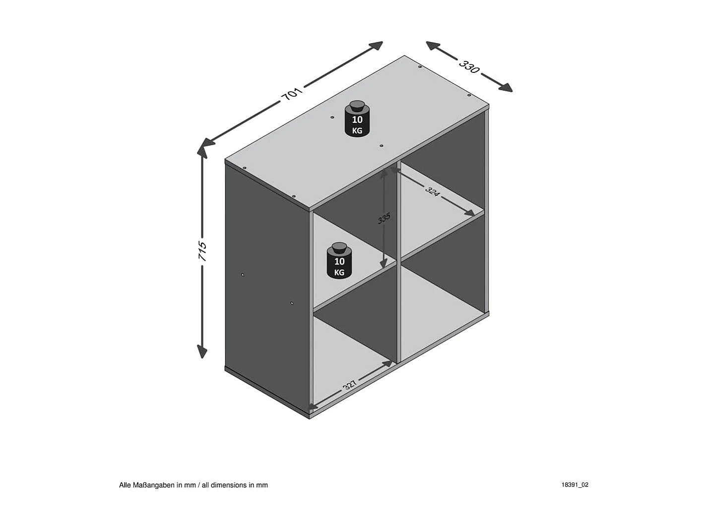 Étagère 4 Cases Design "Gaman" 70cm Chêne
