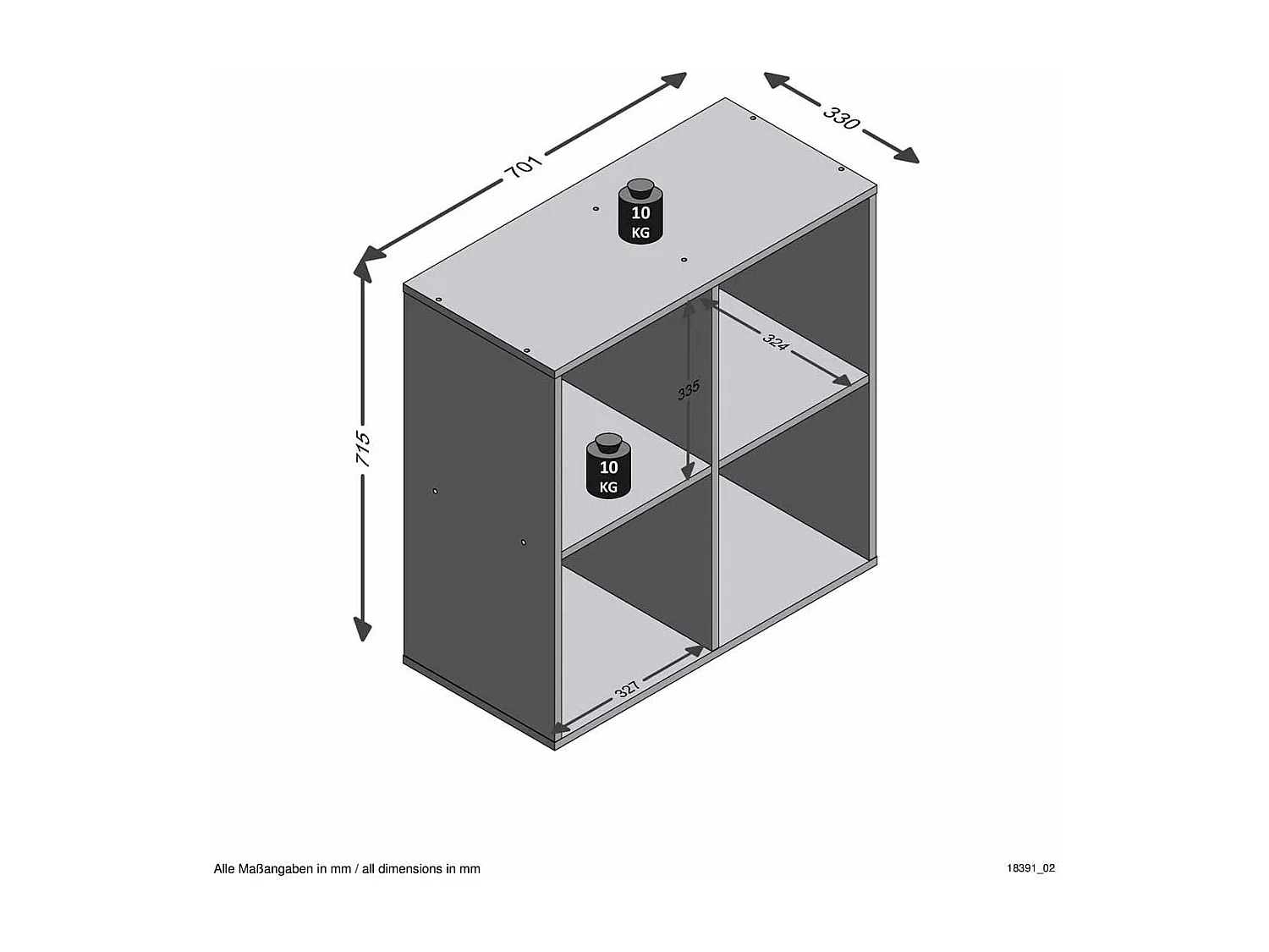 Étagère 4 Cases Design "Gaman" 70cm Chêne