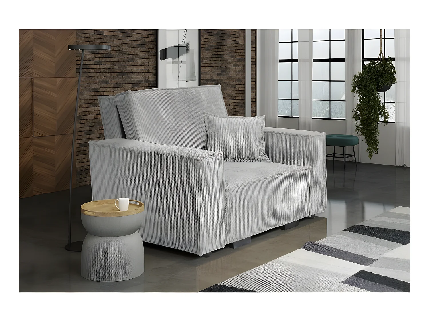 Fauteuil  STARIO en velours côtelé gris