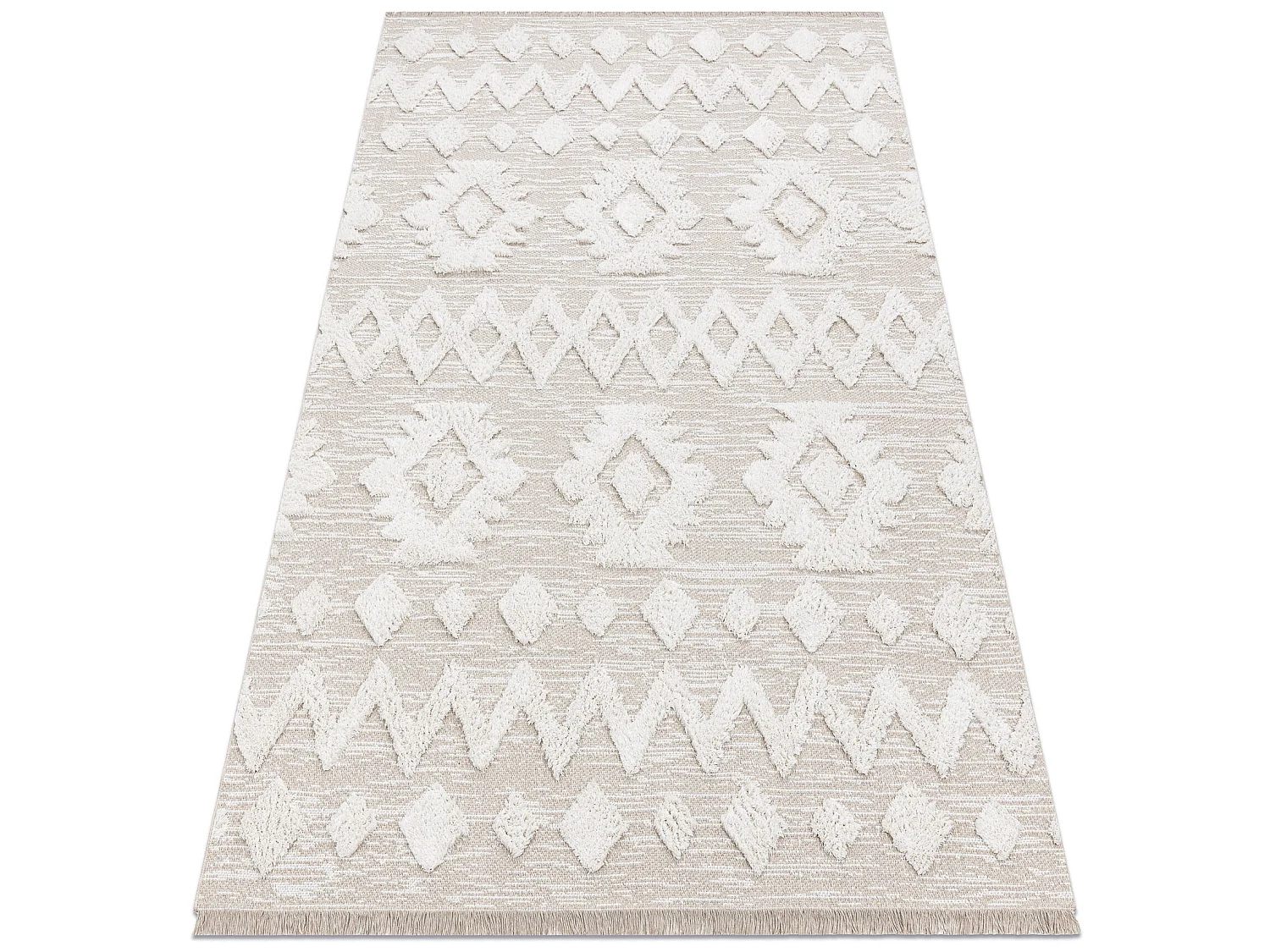Tapis ECO SIZAL MOROC 22319 losangos boho franges - structurel beige / 136x190 cm