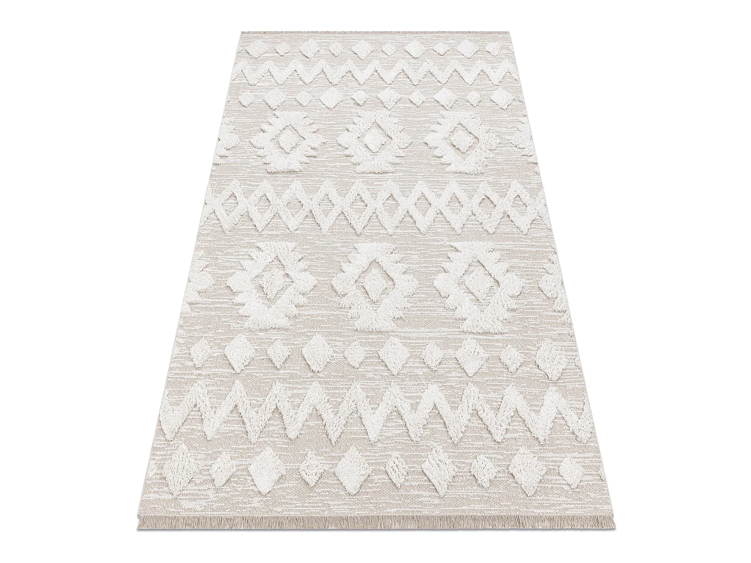 Tapis ECO SIZAL MOROC 22319 losangos boho franges - structurel beige / 136x190 cm