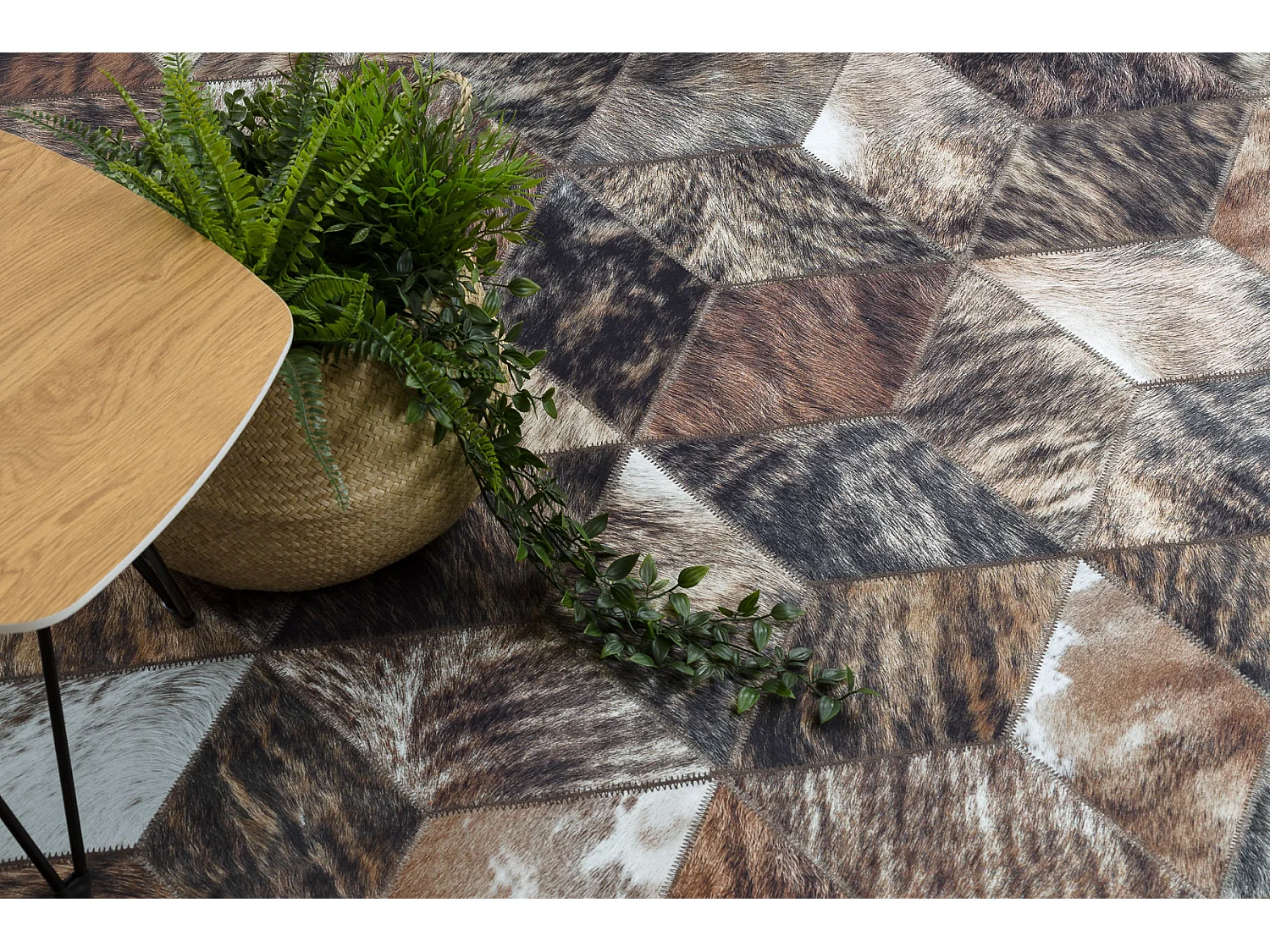 Teppich PATCHWORK 21715 braun - Rindsleder, Diamanten 160x230 cm