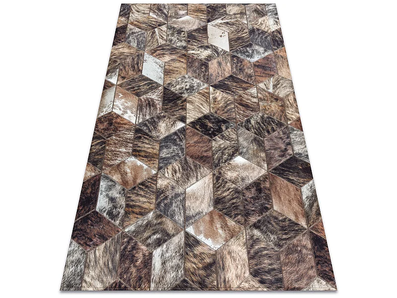 Tappeto PATCHWORK 21715 marrone - Pelle di vacchetta, Diamanti 160x230 cm