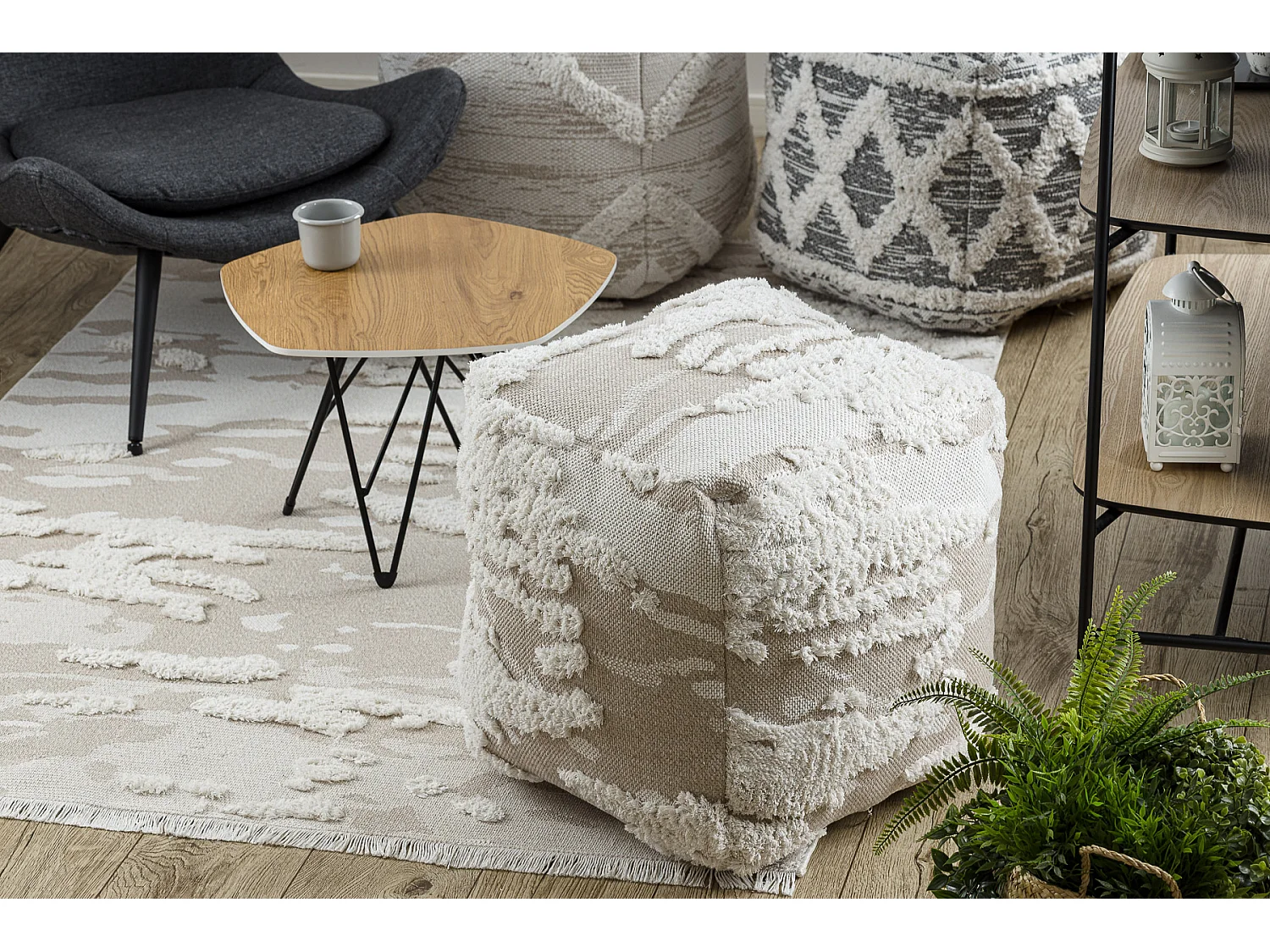 Tapis ECO SIZAL MOROC 22331 Abstraction boho franges - structurel beig 155x220 cm