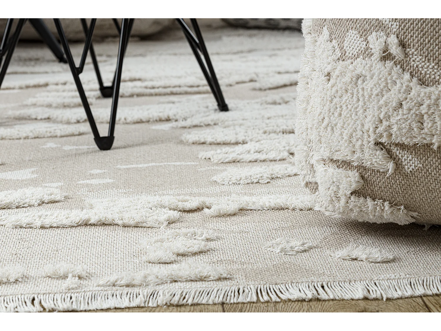 Tapis ECO SIZAL MOROC 22331 Abstraction boho franges - structurel beig 155x220 cm