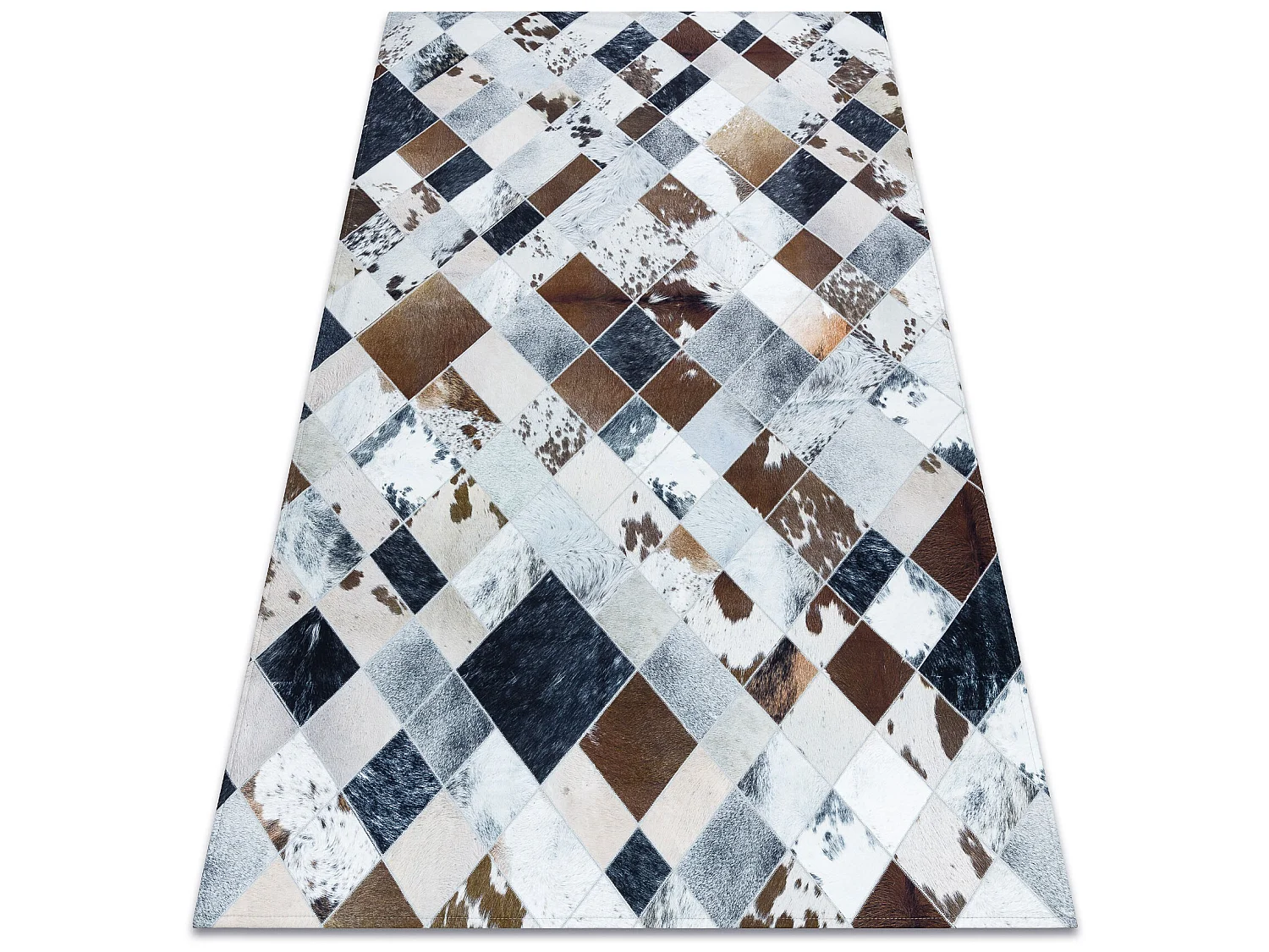 Alfombra PATCHWORK 21720 beige / marrón - Piel de vacuno, Diamantes 160x230 cm