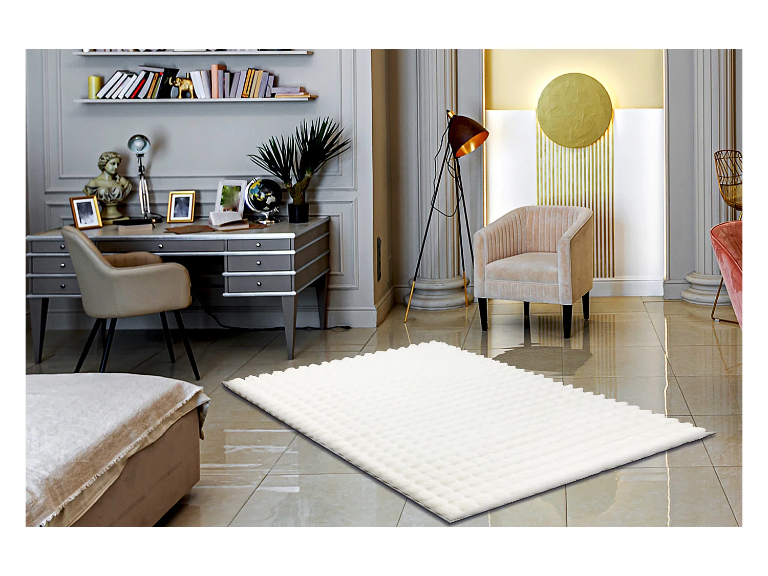 Tapis BUBBLE blancs 11 IMITATION DE FOURRURE DE LAPIN 3D structurel 60x100 cm