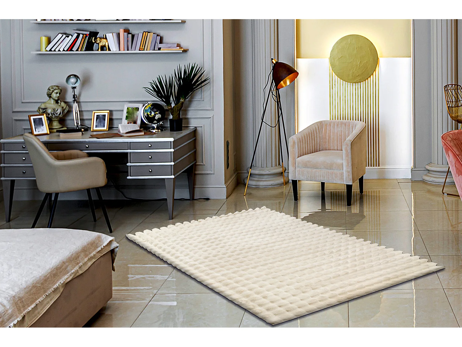 Tapis BUBBLE ivoire 12 IMITATION DE FOURRURE DE LAPIN 3D structurel 120x170 cm