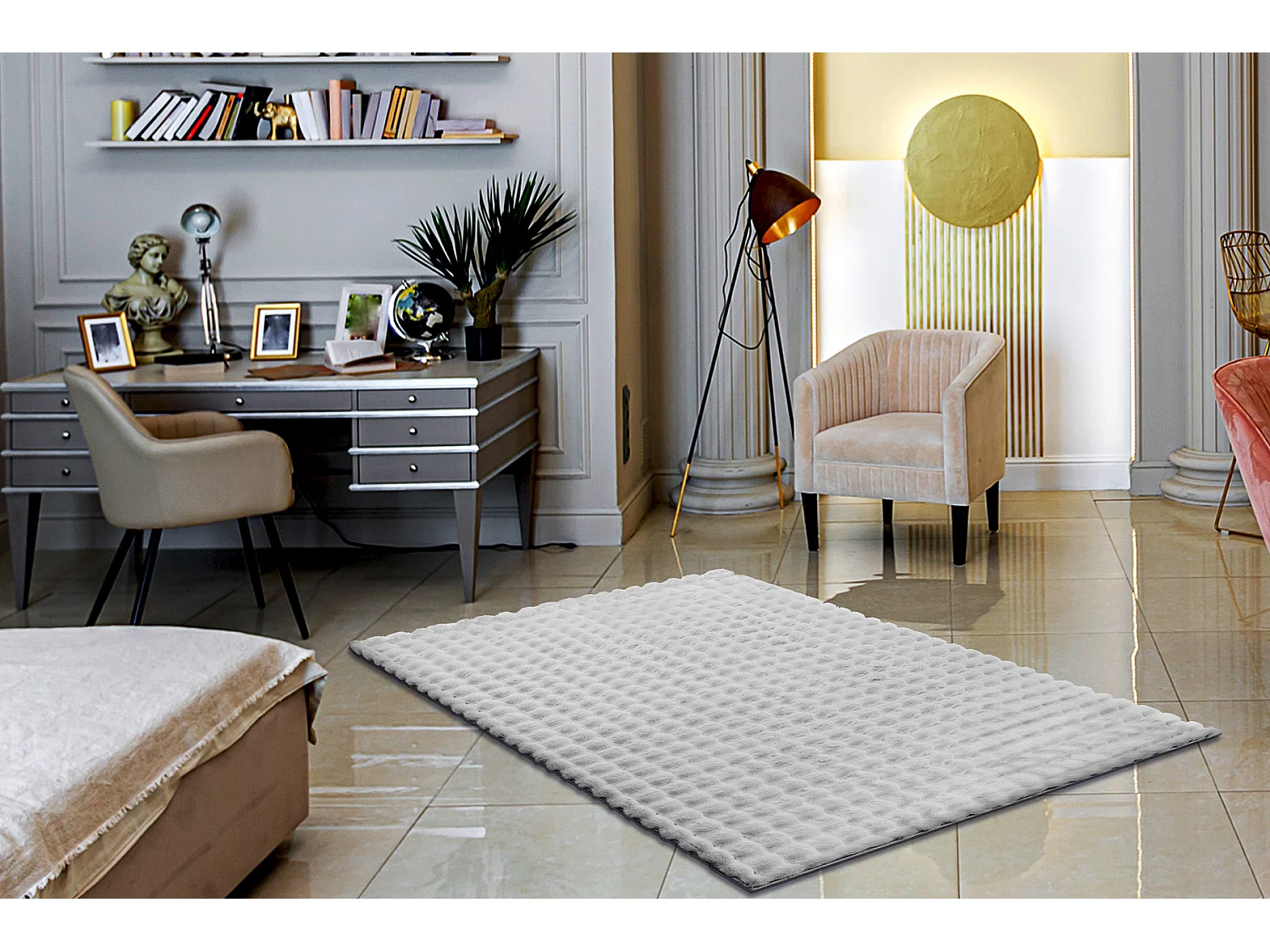 Tappeto BUBBLE argento 21 IMITAZIONE PELLICCIA DI CONIGLIO 3D struttur 140x190 cm