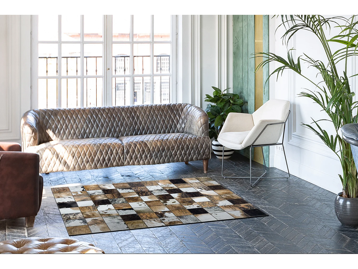 Tapis PATCHWORK 21718 marron - Peau de vache, cadre  120x170 cm