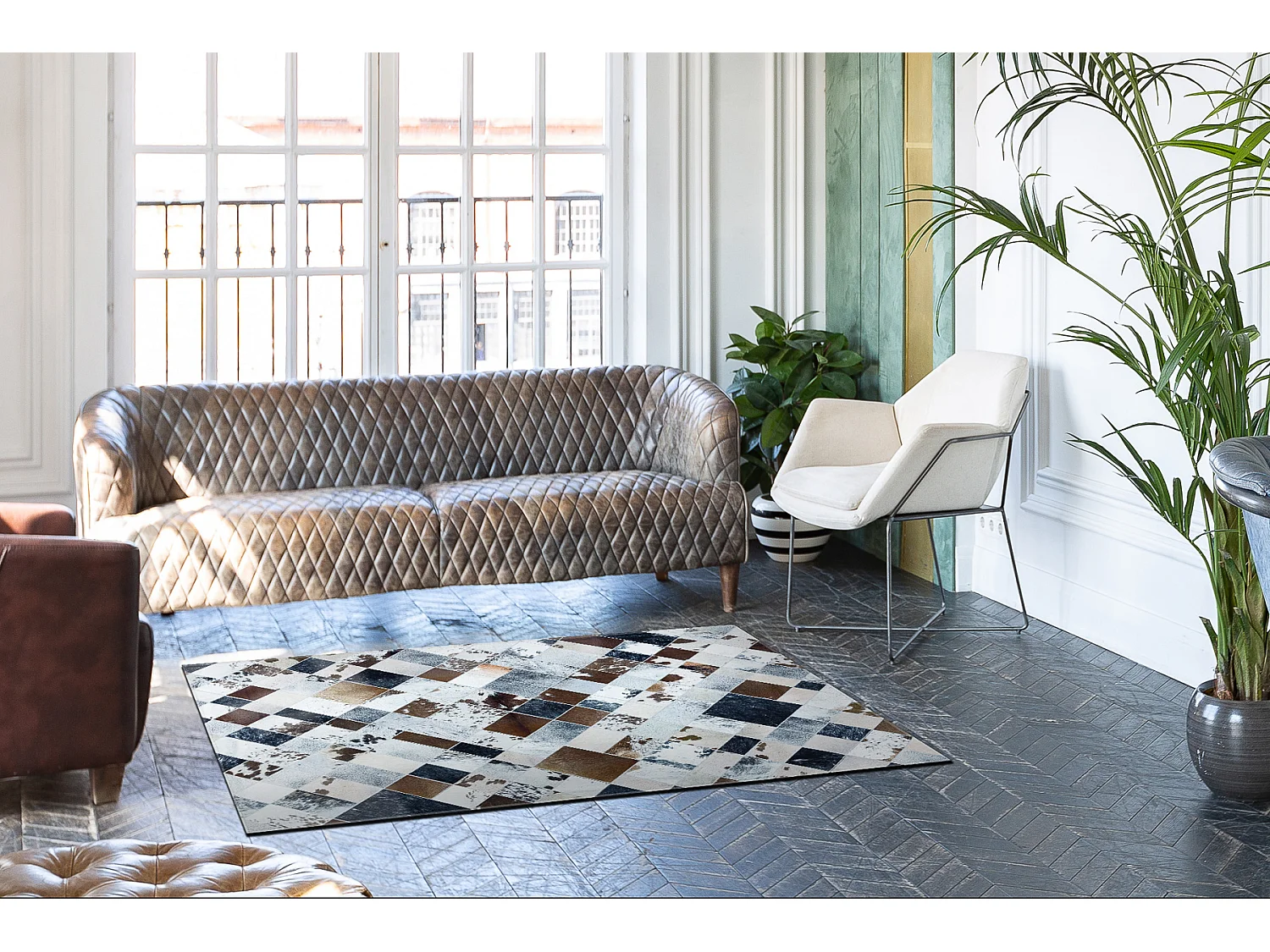 Tapijt PATCHWORK 21720 beige / bruin - Koeienhuid, Diamanten 120x170 cm