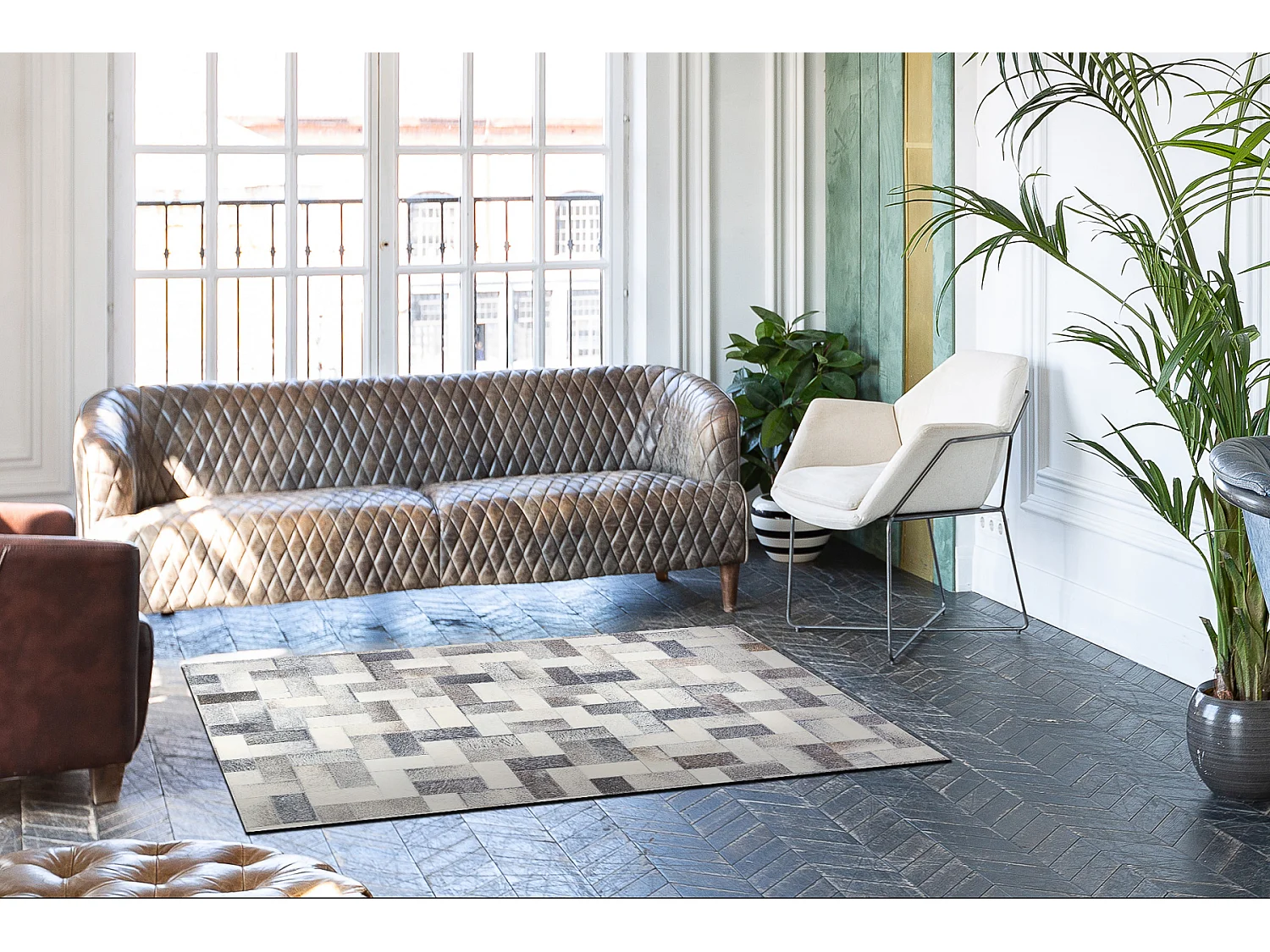 Dywan PATCHWORK 21723 szary - Skóra bydlęca, Deski  160x230 cm