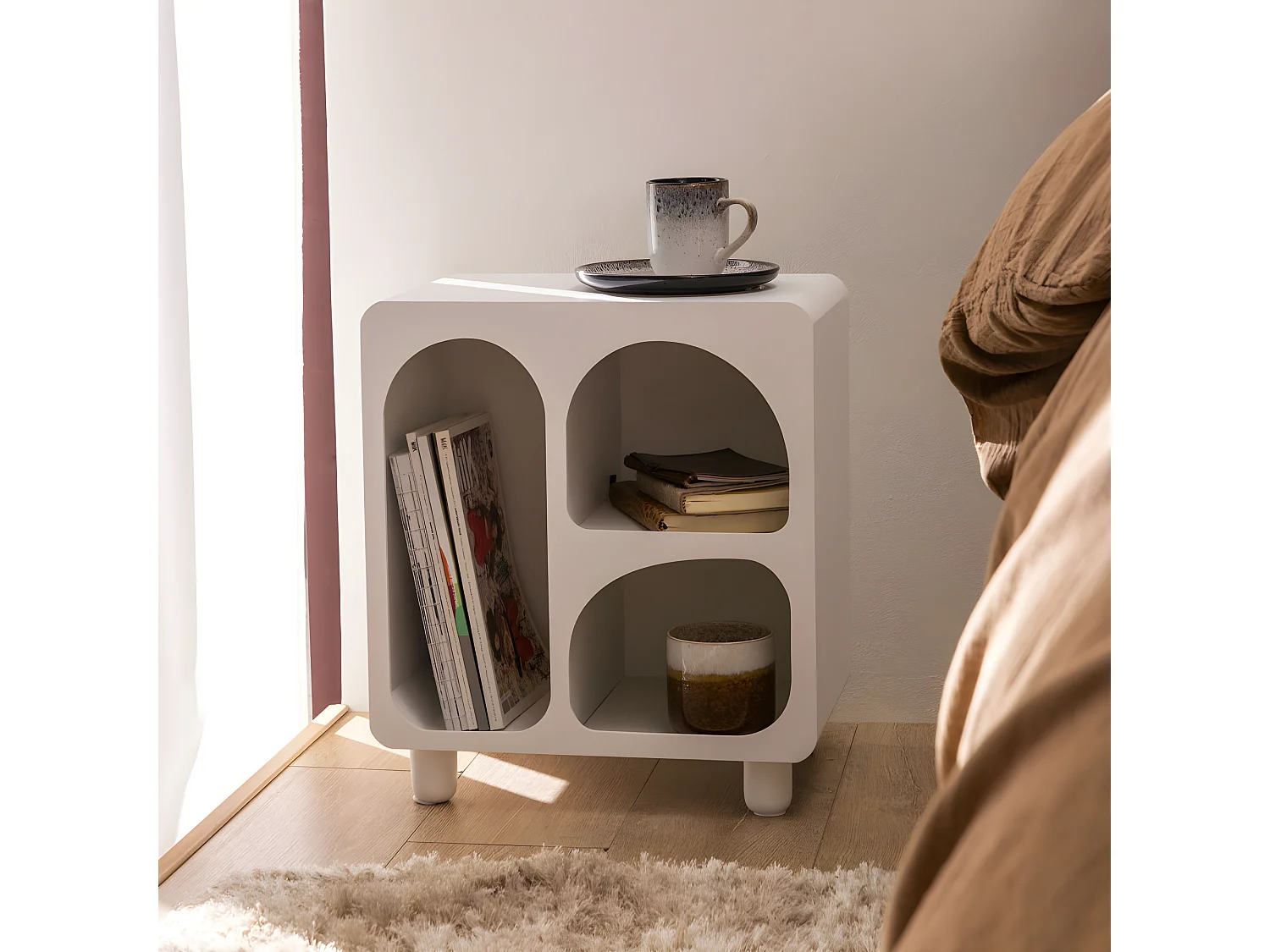 Richie - Table de chevet 3 niches en bois - Blanc