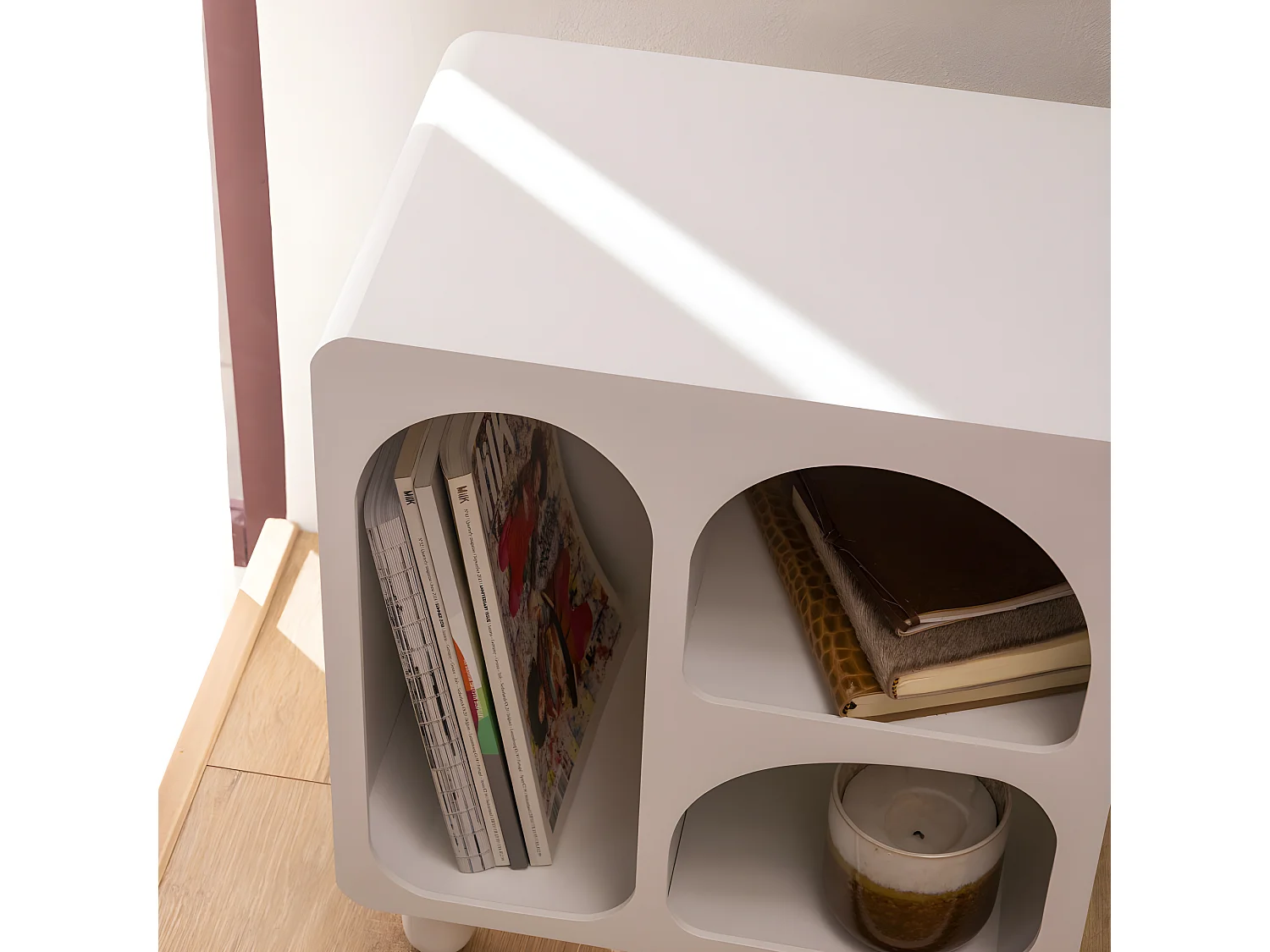 Richie - Table de chevet 3 niches en bois - Blanc