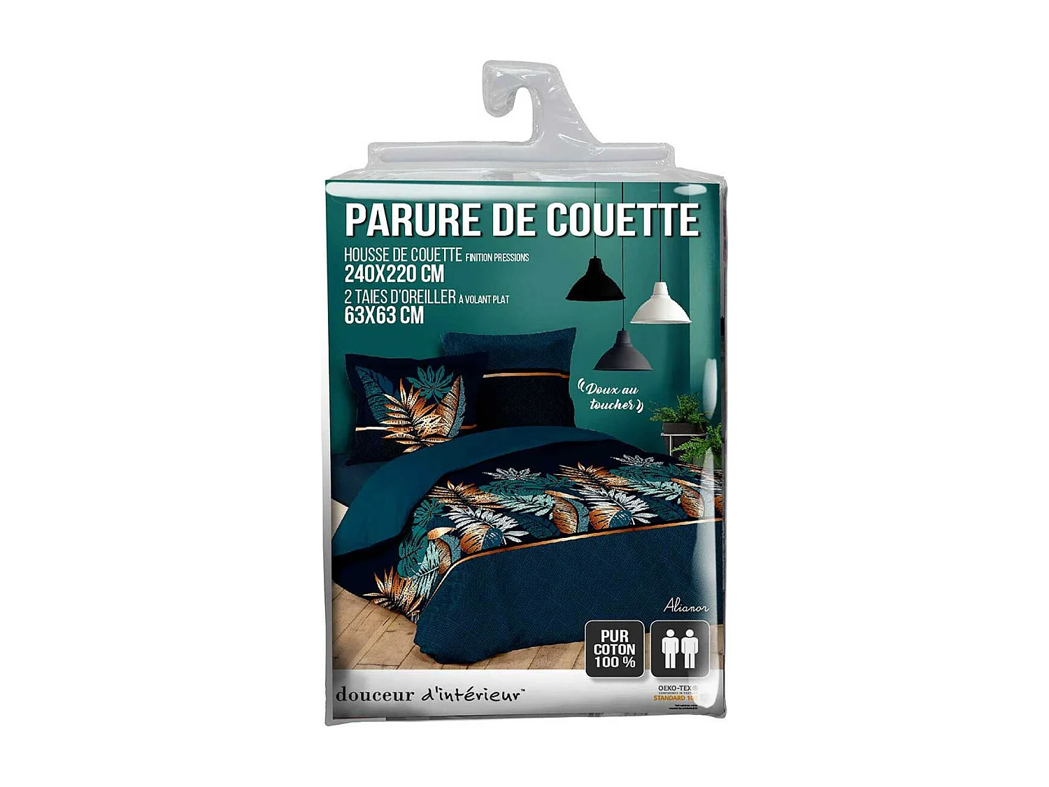 Komplet Pościeli "Alianor" 3 Częściowy 240x220cm Niebieski Tropikalny Elegancki 100% Bawełna