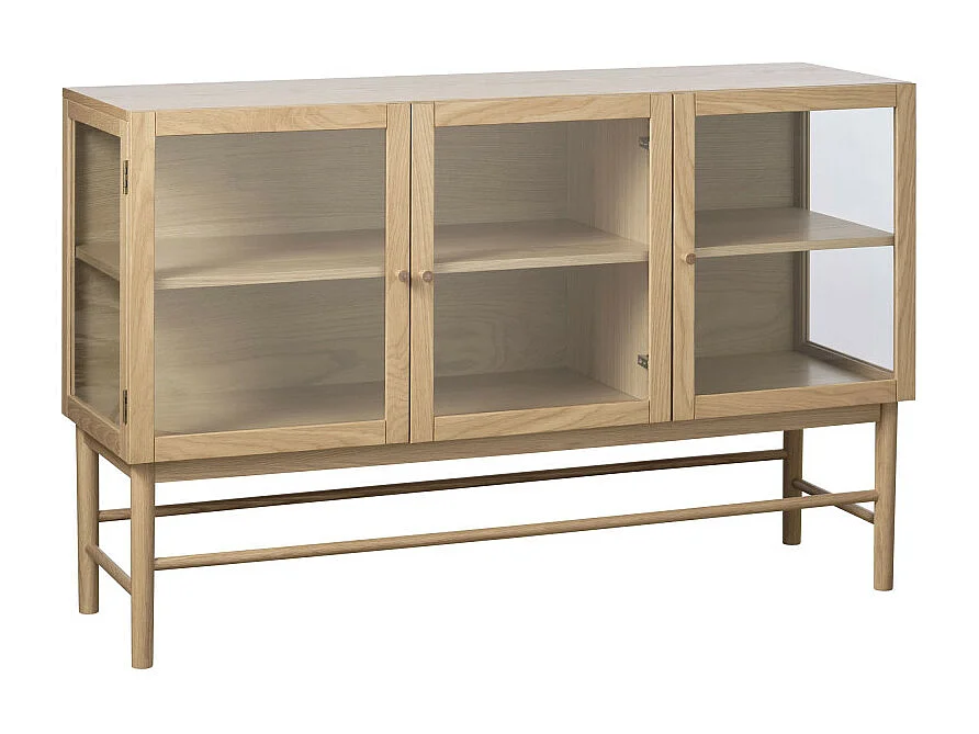 Cahir - Buffet 3 portes en verre trempé et bois L132cm : Couleur - Bois clair