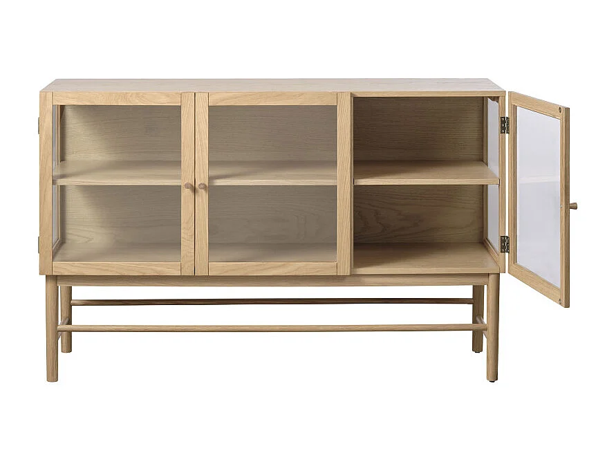 Cahir - Buffet 3 portes en verre trempé et bois L132cm : Couleur - Bois clair