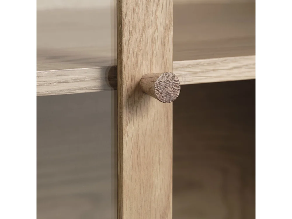 Cahir - Buffet 3 portes en verre trempé et bois L132cm : Couleur - Bois clair