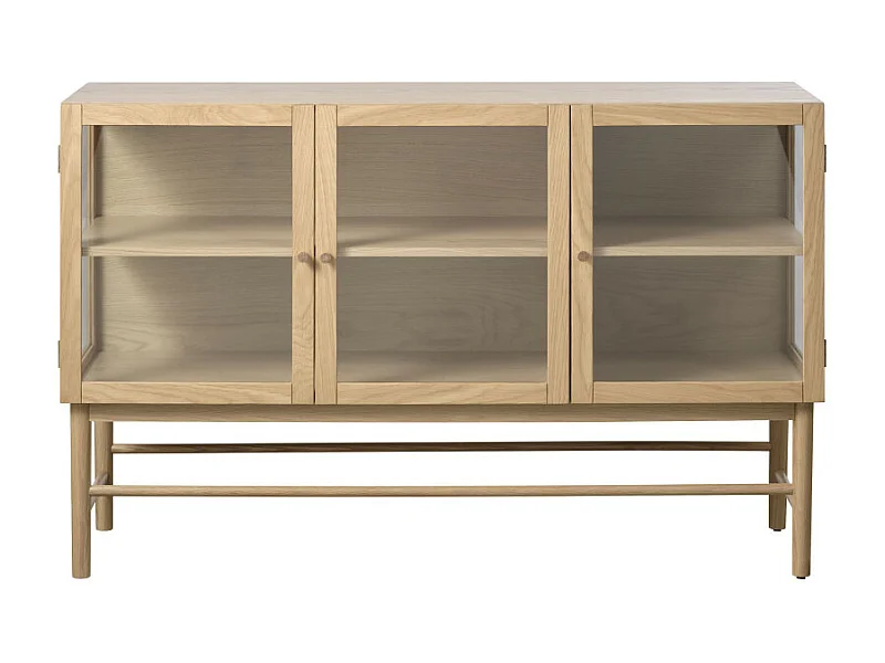Cahir - Buffet 3 portes en verre trempé et bois L132cm : Couleur - Bois clair